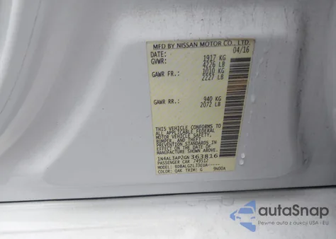 2016 Nissan Altima 2.5/2.5 S/2.5 Sl/2.5 Sr/2.5 Sv из США, поврежденный, VIN 1N4AL3AP2GN363816